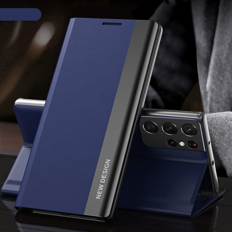 For Samsung Galaxy S23 Ultra 5G Side Electroplated Adsorption Leather Phone Case(Dark Blue) Eurekaonline