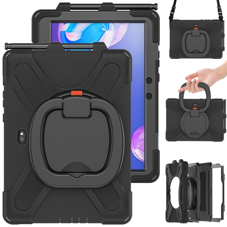 For Samsung Galaxy Tab Active Pro Silicone + PC Protective Case with Holder & Shoulder Strap(Black) Eurekaonline