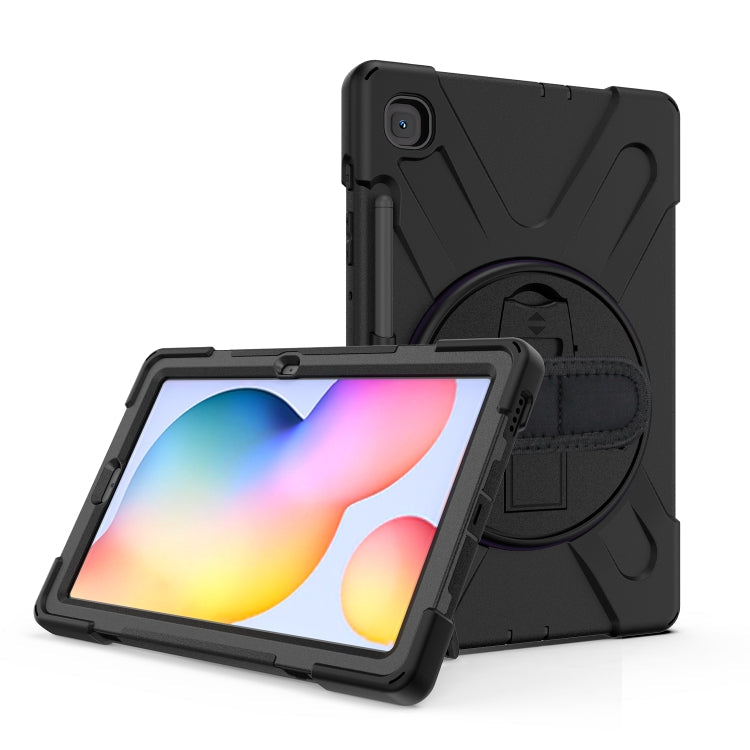 For Samsung Galaxy Tab S6 Lite P610 Shockproof Colorful Silicone + PC Protective Case with Holder & Shoulder Strap & Hand Strap & Pen Slot(Black) Eurekaonline