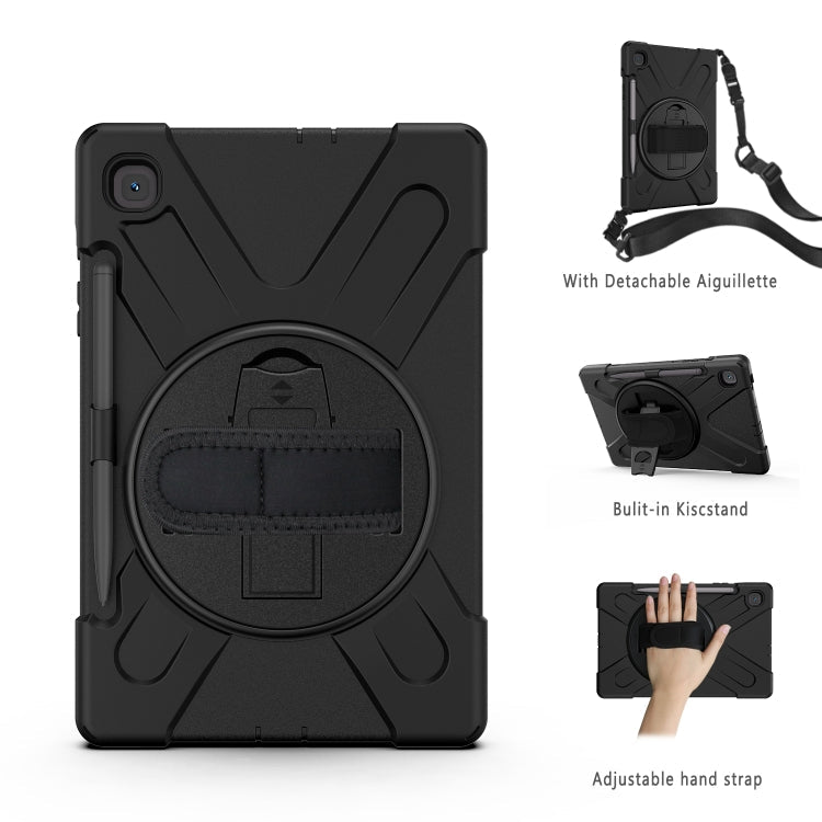 For Samsung Galaxy Tab S6 Lite P610 Shockproof Colorful Silicone + PC Protective Case with Holder & Shoulder Strap & Hand Strap & Pen Slot(Black) Eurekaonline