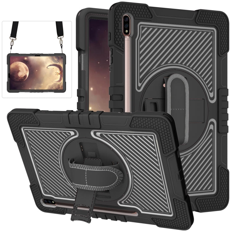  T975 360 Degree Rotation Contrast Color Shockproof Silicone + PC Case with Holder & Hand Grip Strap & Shoulder Strap(Black) Eurekaonline