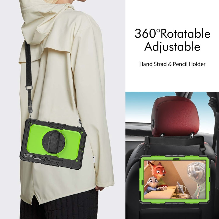 For Samsung Galaxy Tab S8+ 12.4 inch SM-X800 Silicone + PC Tablet Case with Shoulder Strap(Black+Yellow Green) Eurekaonline
