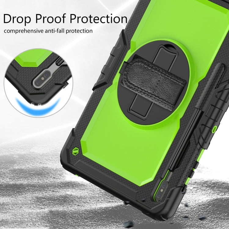For Samsung Galaxy Tab S8+ 12.4 inch SM-X800 Silicone + PC Tablet Case with Shoulder Strap(Black+Yellow Green) Eurekaonline