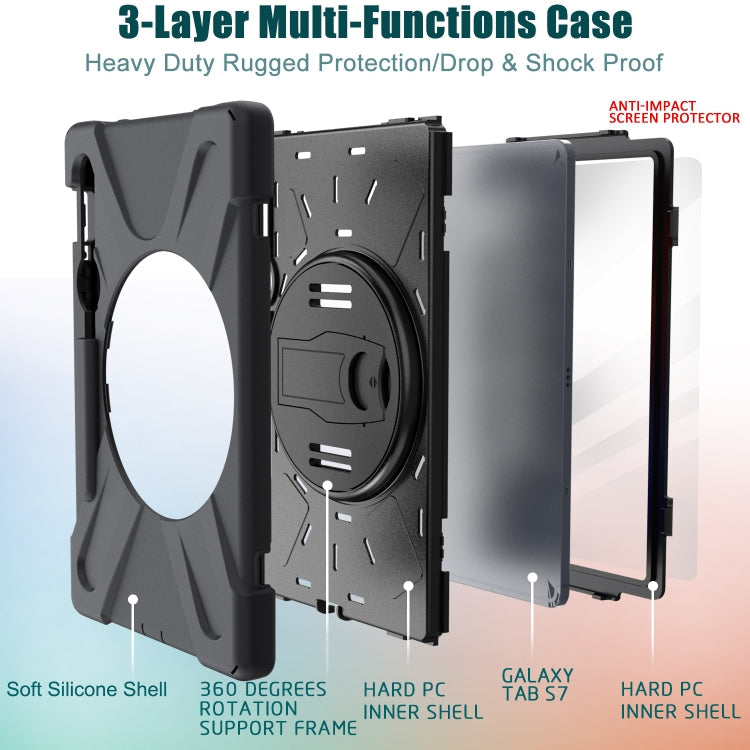 For Samsung Galaxy Tab S8 / Galaxy Tab S7 (2020) T870 Shockproof Colorful Silicone + PC Protective Case with Holder & Shoulder Strap & Hand Strap & Pen Slot(Black) Eurekaonline