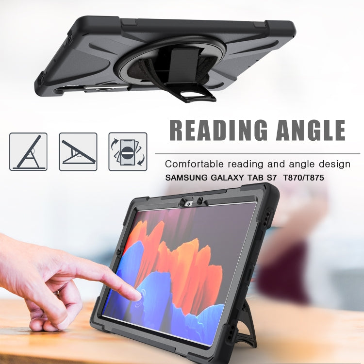 For Samsung Galaxy Tab S8 / Galaxy Tab S7 (2020) T870 Shockproof Colorful Silicone + PC Protective Case with Holder & Shoulder Strap & Hand Strap & Pen Slot(Black) Eurekaonline