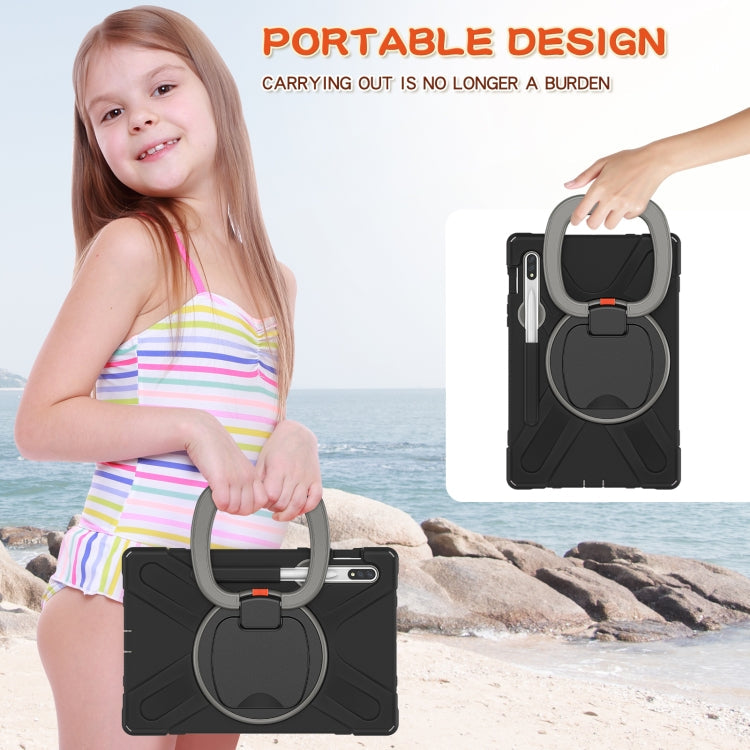 For Samsung Galaxy Tab S8 / Galaxy Tab S7 T870 / T875 Silicone + PC Protective Case with Holder & Shoulder Strap(Black+Grey) Eurekaonline