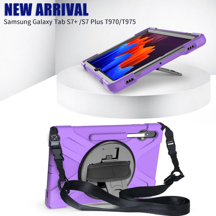 For Samsung Galaxy Tab S8+ / Tab S8 Plus /  Tab S7 FE / Tab S7+ Shockproof Colorful Silicone + PC Protective Case with Holder & Shoulder Strap & Hand Strap(Purple) Eurekaonline
