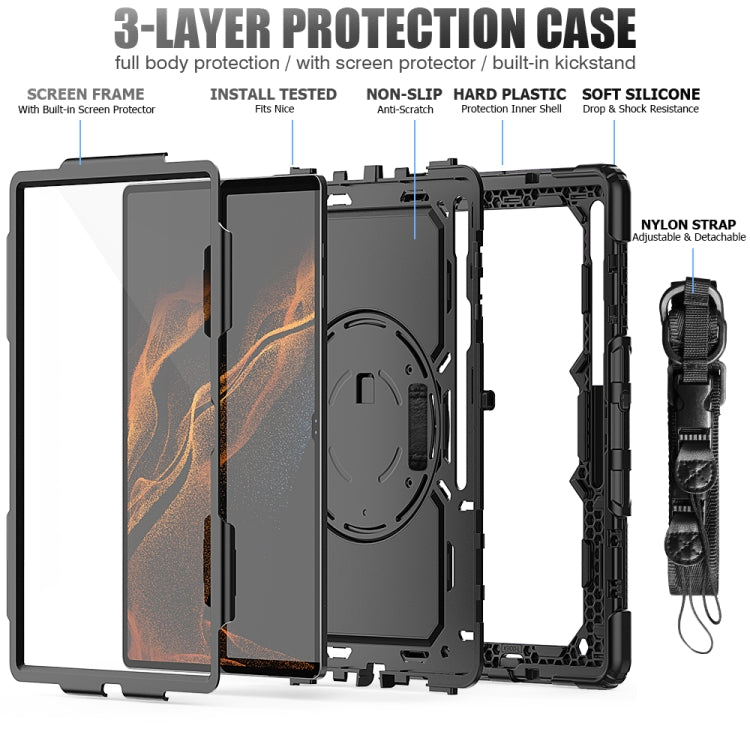 For Samsung Galaxy Tab S8 Ultra 14.6 inch SM-X900 Silicone + PC Tablet Case with Shoulder Strap(Black) Eurekaonline
