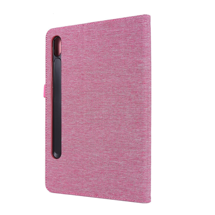 For Samsung Galaxy Tab S8 Ultra Horizontal Flip Fabric Leather Tablet Case with Card Slots & Holder(Rose Red) Eurekaonline