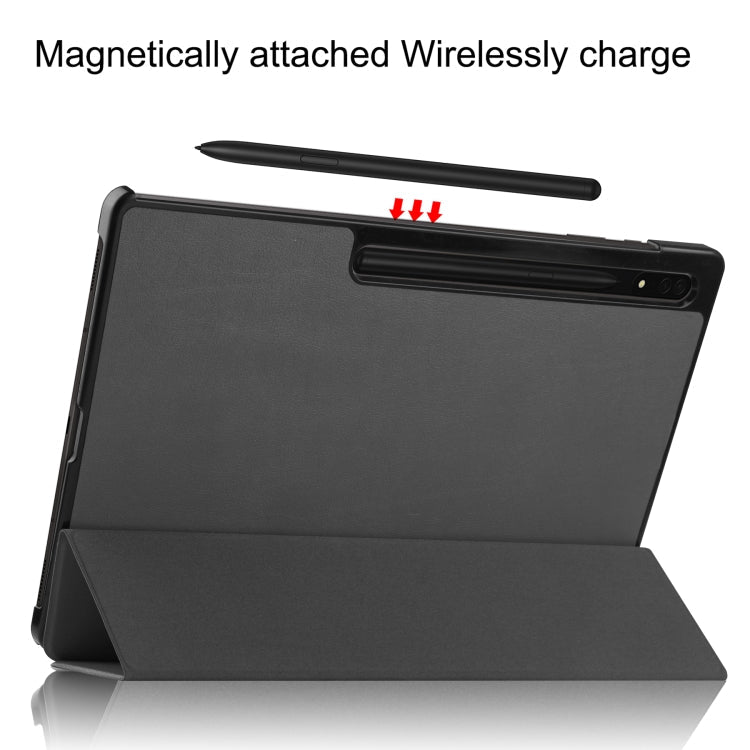 For Samsung Galaxy Tab S8 Ultra Three-folding Holder Custer Texture Leather Tablet Case(Grey) Eurekaonline
