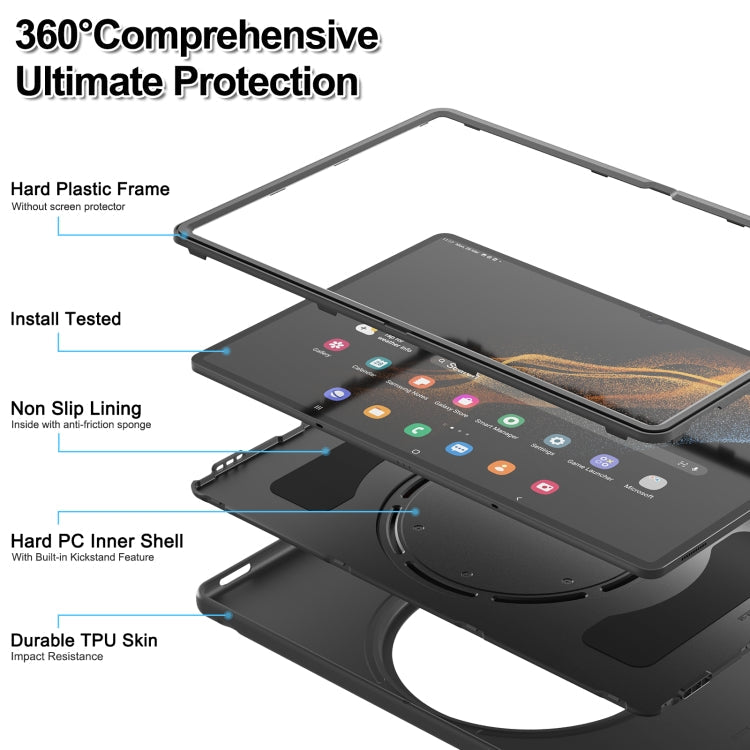 For Samsung Galaxy Tab S8 Ultra / X900 360 Rotation Handle Grip TPU + PC Tablet Case(Black) Eurekaonline