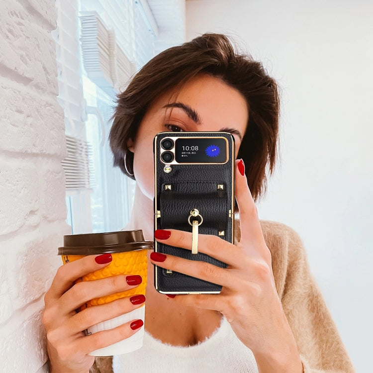 For Samsung Galaxy Z Flip3 5G GKK Colorful PU Phone Case with Ring Holder(Black) Eurekaonline