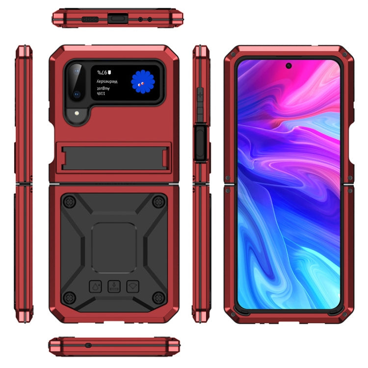For Samsung Galaxy Z Flip4 Metal Shock-proof Phone Case With Holder(Red) Eurekaonline
