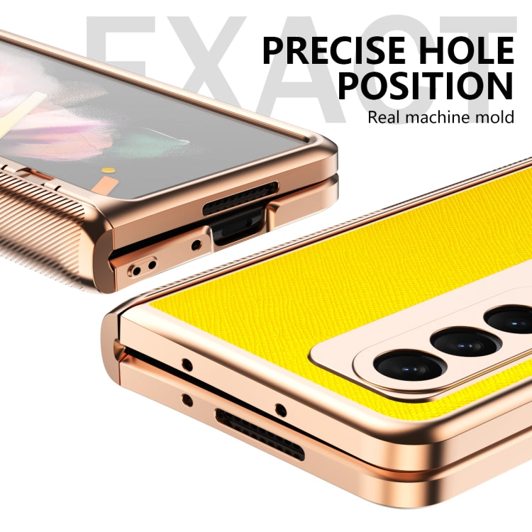 For Samsung Galaxy Z Fold3 5G Electroplated Armor Cross Texture Phone Case(Yellow) Eurekaonline