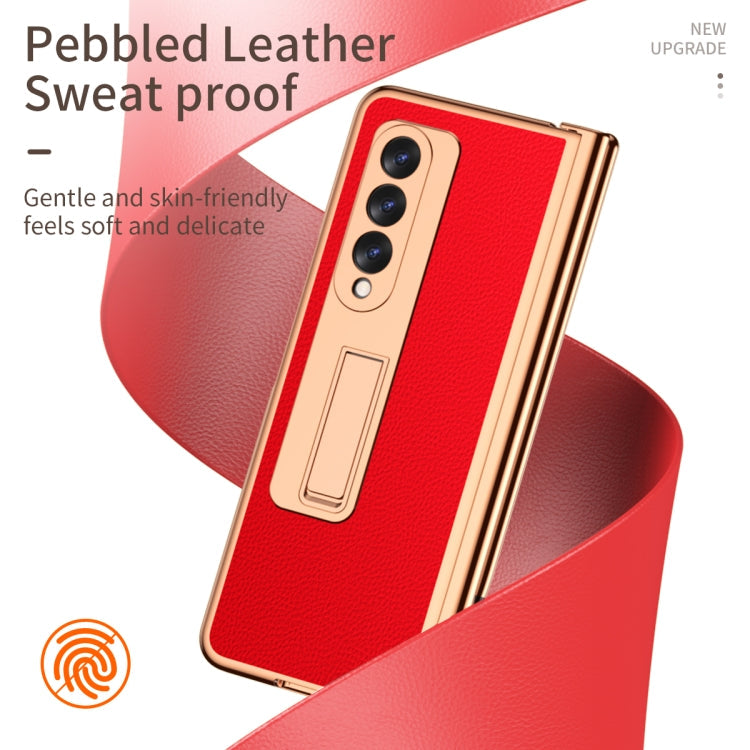 For Samsung Galaxy Z Fold3 5G Litchi Texture Leather Hinged Electroplated Phone Case with S Pen Fold Edition & Protective Film(Red) Eurekaonline
