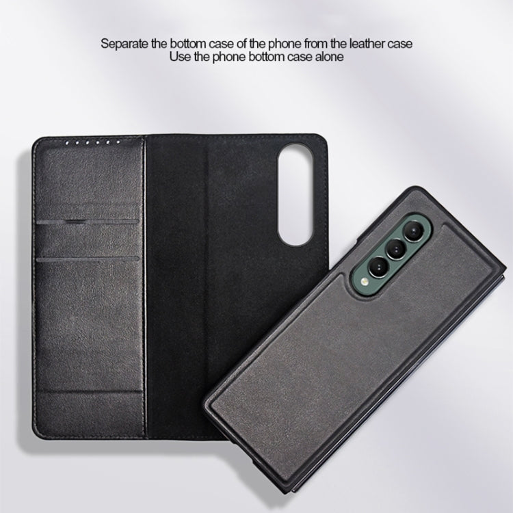 For Samsung Galaxy Z Fold3 5G Split Type Horizontal Flip Foldable Leather Case with Holder & Card Slots & Wallet(Fiber Black) Eurekaonline