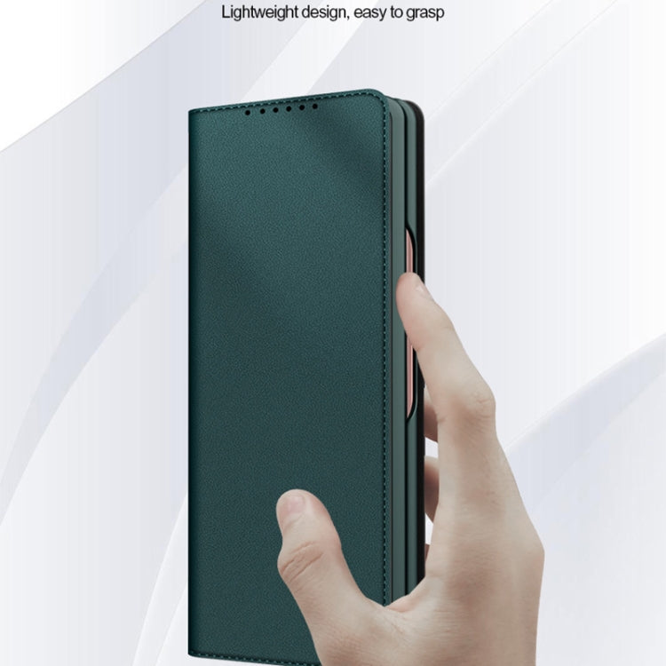 For Samsung Galaxy Z Fold3 5G Split Type Horizontal Flip Foldable Leather Case with Holder & Card Slots & Wallet(Plain Green) Eurekaonline