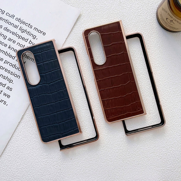 For Samsung Galaxy Z Fold4 5G Crocodile Texture Genuine Leather Electroplating Phone Case(Blue) Eurekaonline