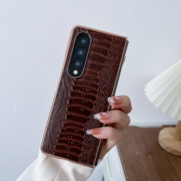For Samsung Galaxy Z Fold4 5G Genuine Leather Weilai Series Nano Plating Phone Case(Coffee) Eurekaonline