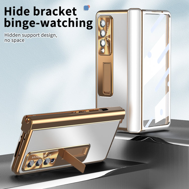 For Samsung Galaxy Z Fold4 Aluminum Alloy Double Hinge Shockproof Phone Protective Case(Silver Gold) Eurekaonline