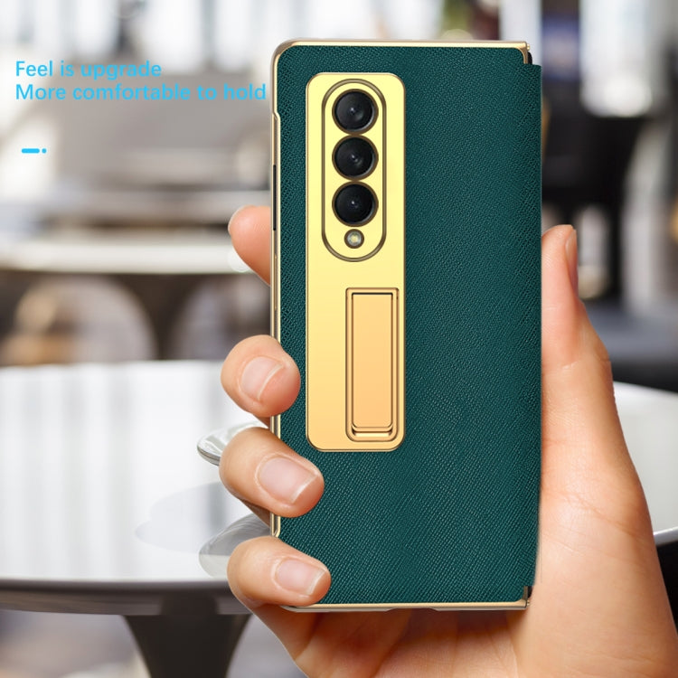 For Samsung Galaxy Z Fold4 Cross Texture Integrated Electroplating Hinge Flip Phone Case with Tempered Film(Purple) Eurekaonline