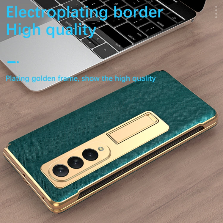 For Samsung Galaxy Z Fold4 Cross Texture Integrated Electroplating Hinge Flip Phone Case with Tempered Film(Purple) Eurekaonline