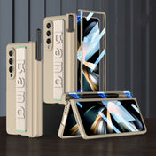 For Samsung Galaxy Z Fold4 GKK Integrated Magnetic Folding Hinge Phone Case with Wrist Strap & Pen Holder(Champagne Gold) Eurekaonline