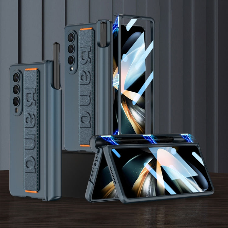 For Samsung Galaxy Z Fold4 GKK Integrated Magnetic Folding Hinge Phone Case with Wrist Strap & Pen Holder(Green) Eurekaonline