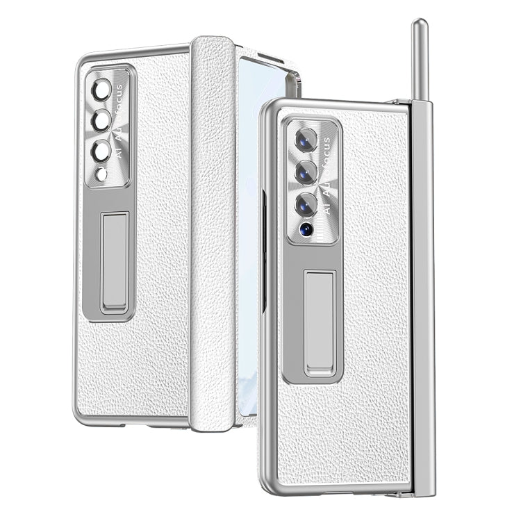 For Samsung Galaxy Z Fold4 Litchi Pattern Magnetic Shell Film Integrated Shockproof Phone Case(Silver) Eurekaonline
