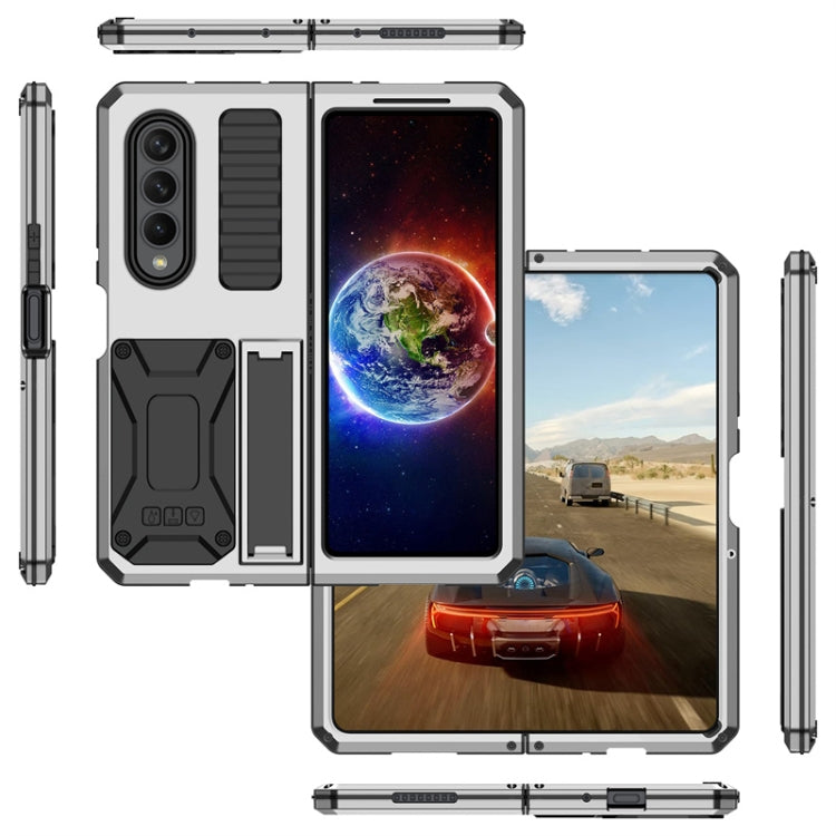 For Samsung Galaxy Z Fold4 Metal Shock-proof Phone Case With Holder(Silver) Eurekaonline