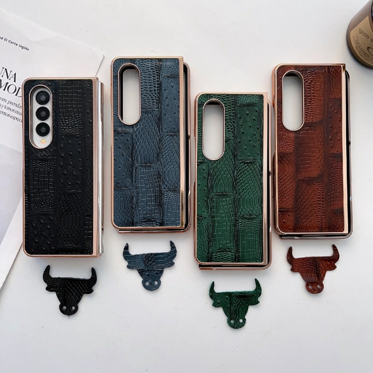 For Samsung Galaxy Z Fold4 Nano Electroplate Mahjong Texture Leather Phone Case(Blue) Eurekaonline