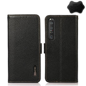 For Sony Xperia 1 III KHAZNEH Side-Magnetic Litchi Genuine Leather RFID Case(Black) Eurekaonline