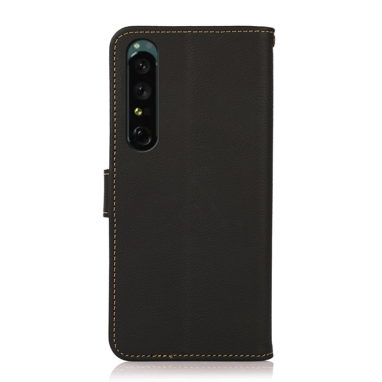 For Sony Xperia 1 IV KHAZNEH Custer Genuine Leather RFID Phone Case(Black) Eurekaonline