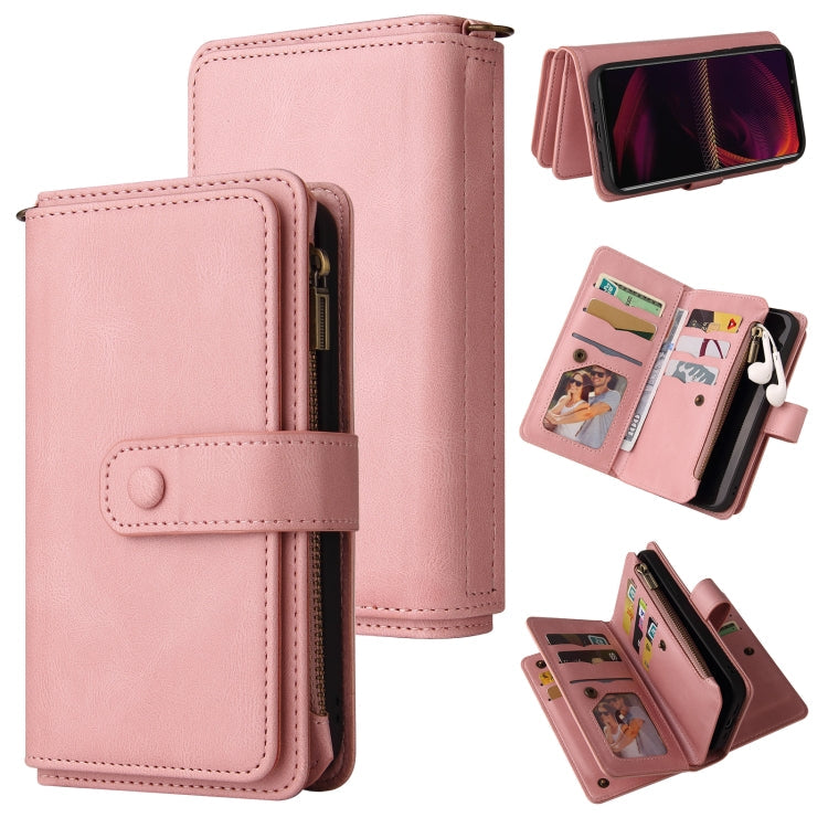 For Sony Xperia 5 III Skin Feel PU + TPU Horizontal Flip Leather Case With Holder & 15 Cards Slot & Wallet & Zipper Pocket & Lanyard(Pink) Eurekaonline