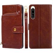 For Sony Xperia 5 IV Zipper Bag Flip Leather Phone Case(Brown) Eurekaonline