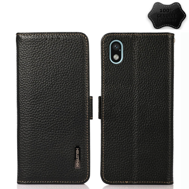 For Sony Xperia Ace III KHAZNEH Side-Magnetic Litchi Genuine Leather RFID Phone Case(Black) Eurekaonline
