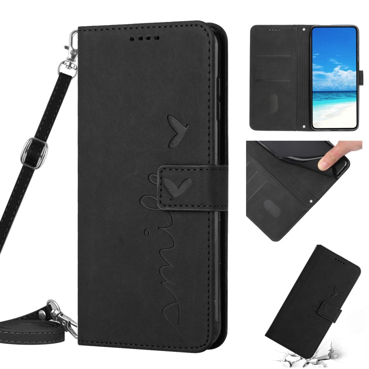 For Tecno Camon 18 Skin Feel Heart Pattern Leather Phone Case With Lanyard(Black) Eurekaonline