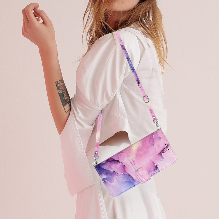 For Tecno Camon 19 Pro 5G Crossbody Painted Marble Pattern Leather Phone Case(Purple) Eurekaonline