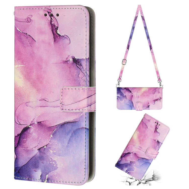 For Tecno Pova 3 Crossbody Painted Marble Pattern Leather Phone Case(Purple) Eurekaonline