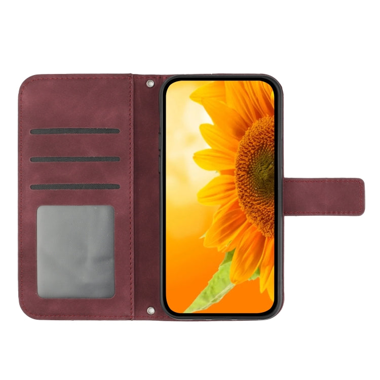 For Tecno Spark 8 Skin Feel Sun Flower Pattern Flip Leather Phone Case with Lanyard(Wine Red) Eurekaonline