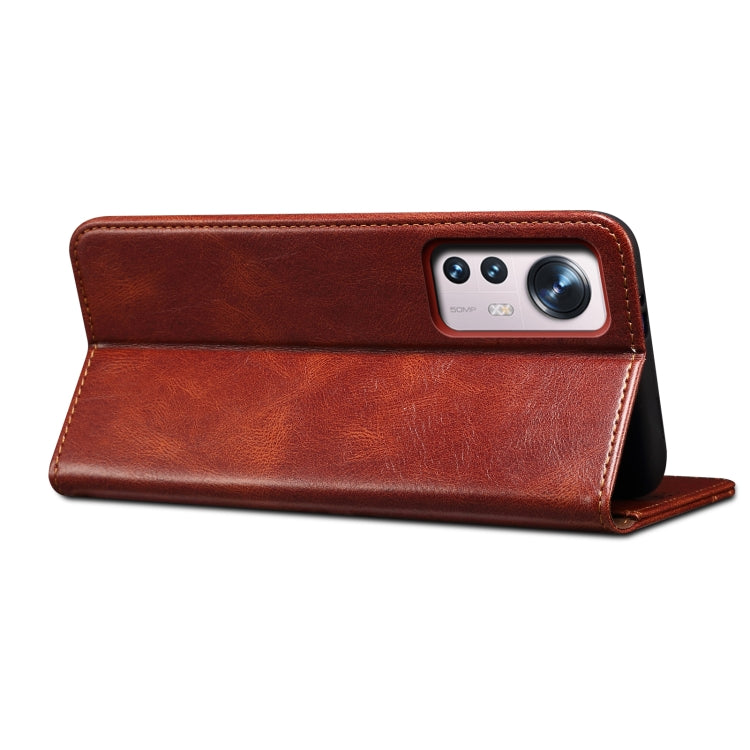 For Xiaomi 12/12S Simple Wax Crazy Horse Texture Leather Phone Case(Brown) Eurekaonline