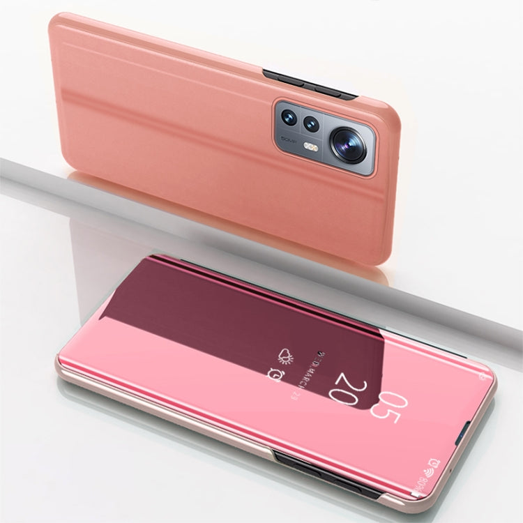  12X  Plated Mirror Horizontal Flip Leather Case with Holder(Rose Gold) Eurekaonline