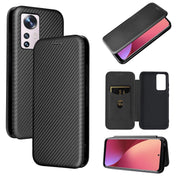 For Xiaomi 12 5G Carbon Fiber Texture Horizontal Flip PU Phone Case(Black) Eurekaonline