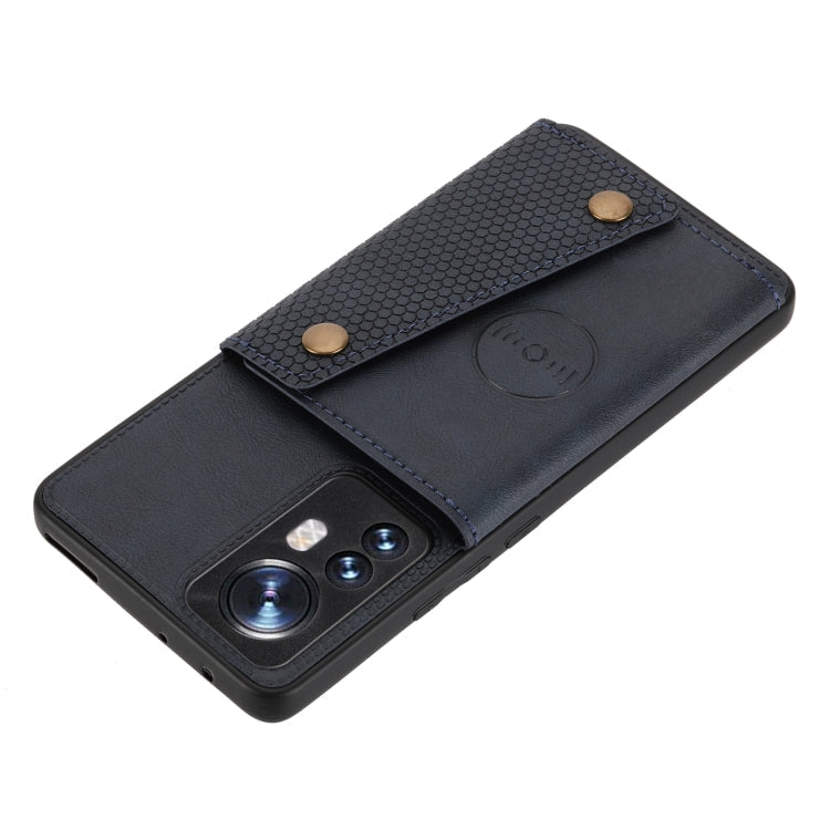 For Xiaomi 12 Double Buckle PU + TPU Shockproof Magnetic Phone Case(Blue) Eurekaonline