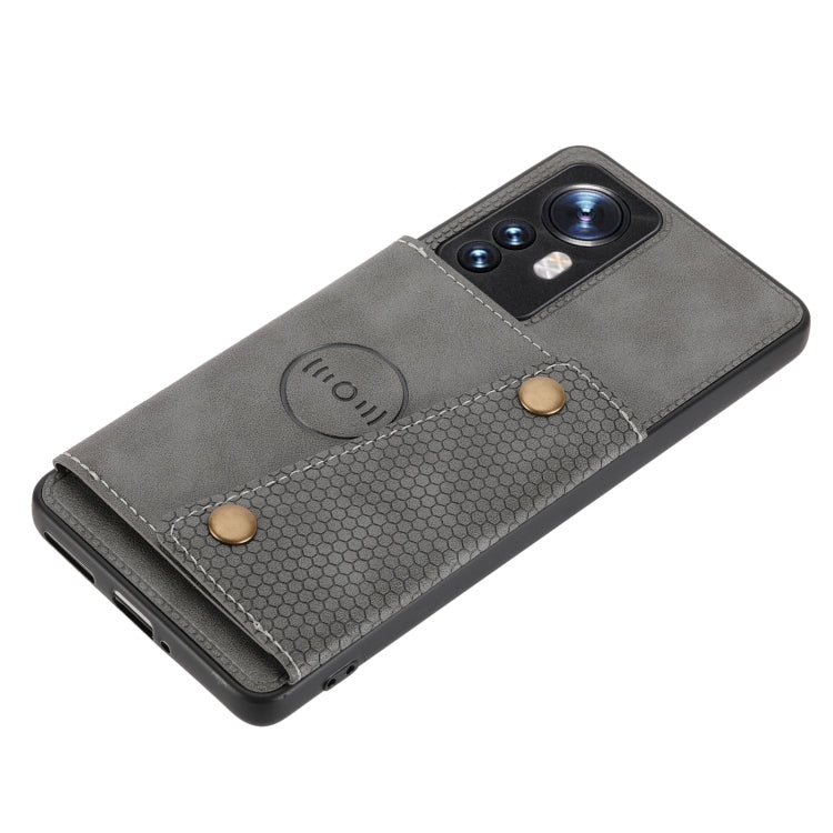 For Xiaomi 12 Double Buckle PU + TPU Shockproof Magnetic Phone Case(Grey) Eurekaonline