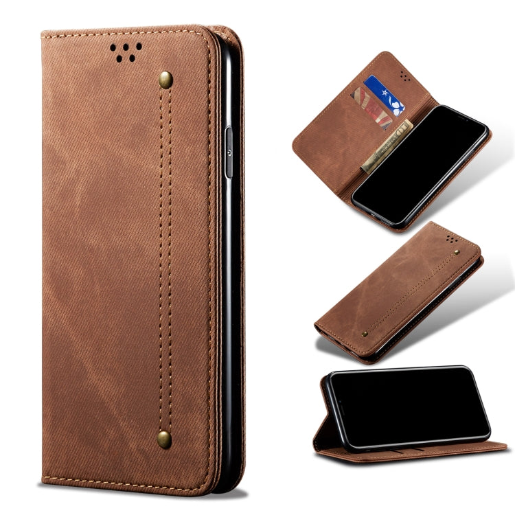 12S Pro Denim Texture Casual Style Leather Phone Case(Brown) Eurekaonline