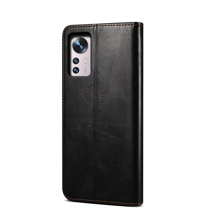 For Xiaomi 12 Pro/12S Pro Simple Wax Crazy Horse Texture Leather Phone Case(Black) Eurekaonline