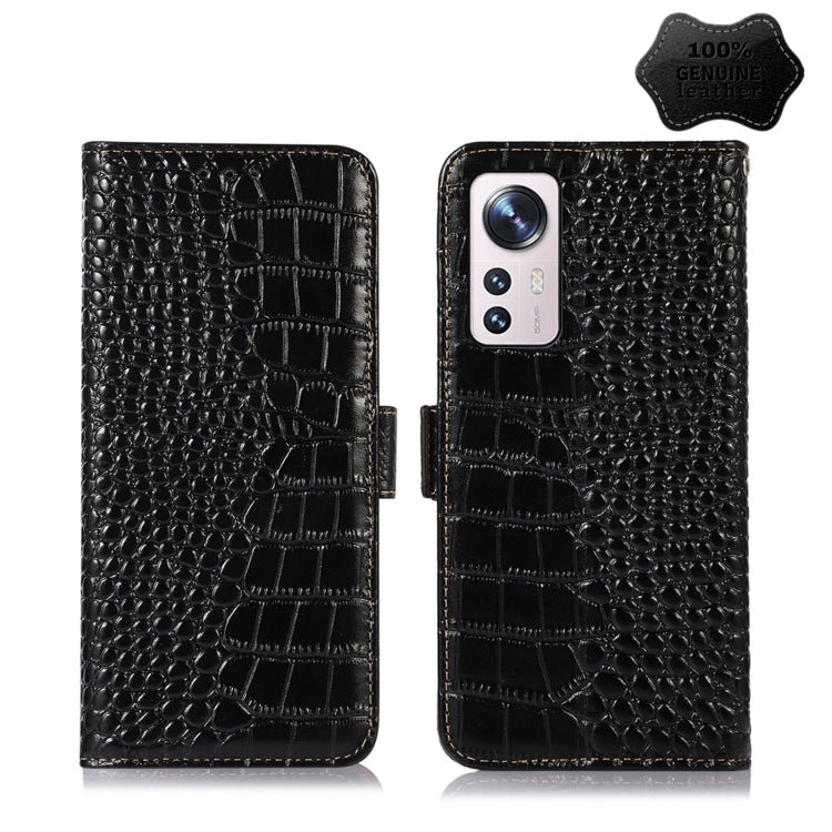 For Xiaomi 12 Pro Crocodile Top Layer Cowhide Leather Phone Case(Black) Eurekaonline