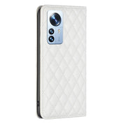 For Xiaomi 12 Pro Diamond Lattice Magnetic Leather Flip Phone Case(White) Eurekaonline