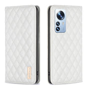 For Xiaomi 12 Pro Diamond Lattice Magnetic Leather Flip Phone Case(White) Eurekaonline